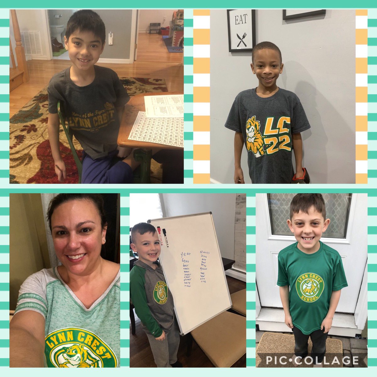 MrsJCuthbertson's tweet photo. Showing our Tiger Pride even from home!! Happy School Spirit Day to all of my Lynn Crest Tigers 🐯 It made my day to see your smiling faces 💚💛 #22tigers #lynncrestpto https://t.co/JRNdsmZb2D