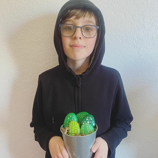 daniellequarmby's tweet photo. Cedar’s first ‘homeschool’ (a.k.a. Reluctantly educational quarantine) art project - Cactus painted rock garden #10yearsold #makingstuff #messyfingers #mathisoverratedanyway https://t.co/vchpQDHvL0 https://t.co/FqK7B5covl
