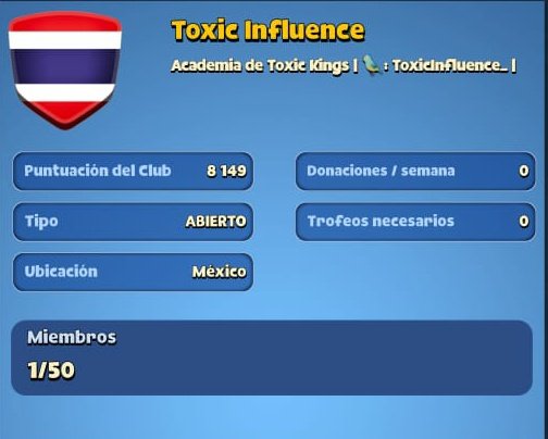 Hoy nace el clan de ladder de nuestra academia gracias al apoyo de todos los jugadores en el clan  <a href="/ToxicKings_/">Toxic Kings</a>.

Todos son bienvenidos, muchas gracias a la gente que apoya a <a href="/ToxicKings_/">Toxic Kings</a> para que esto sea posible.

                #ALWAYSTOXIC