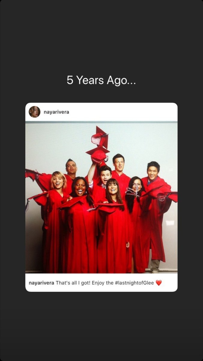 watermelonkurt's tweet photo. naya rivera being the only glee cast member to post something on this day

5 YEARS WITHOUT GLEE
#5YearsWithoutGlee https://t.co/AizNzXDMCs