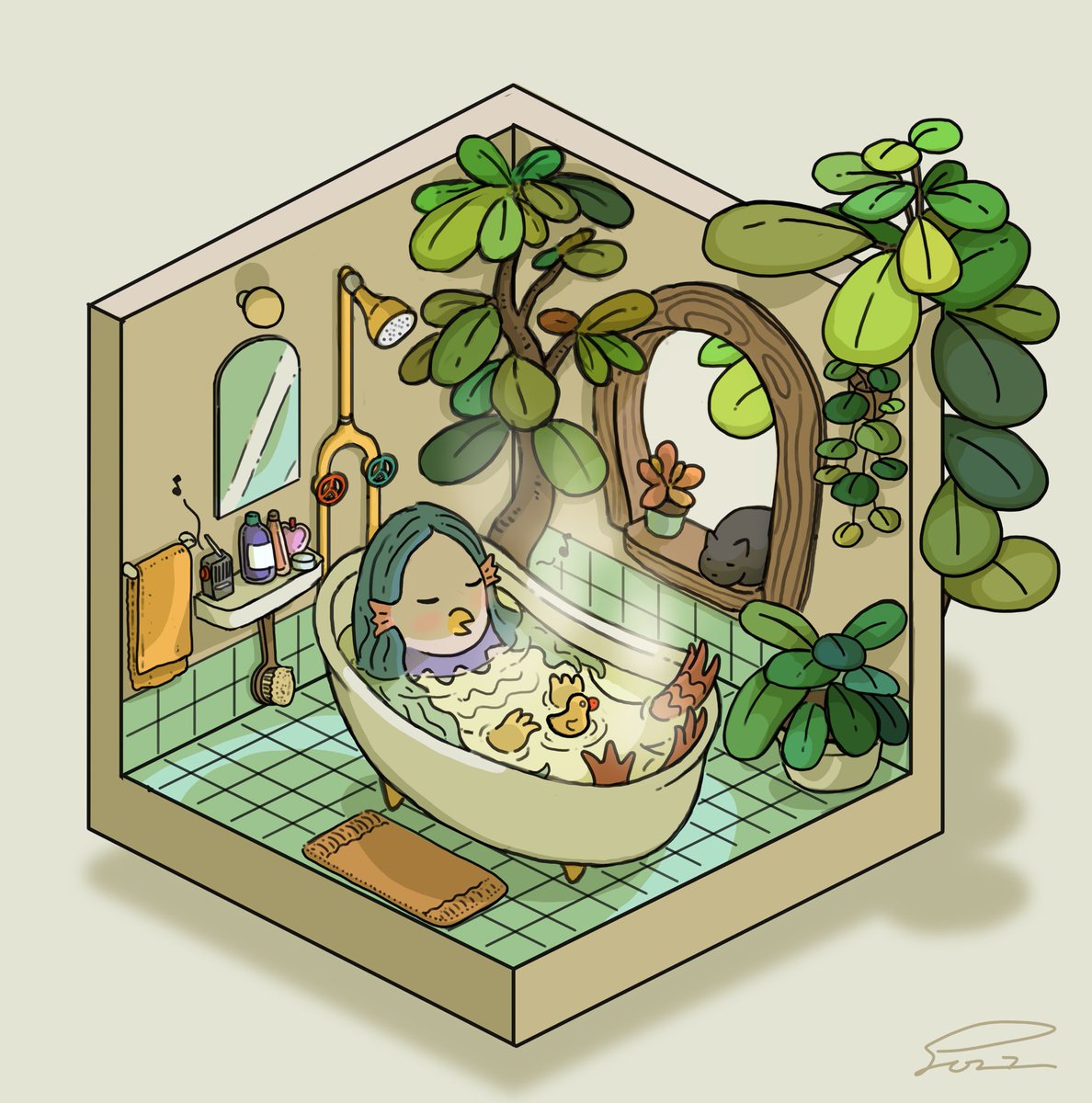 「AMABIE「Taking a bath slowly is also a se」|gozz/ごず🏝のイラスト