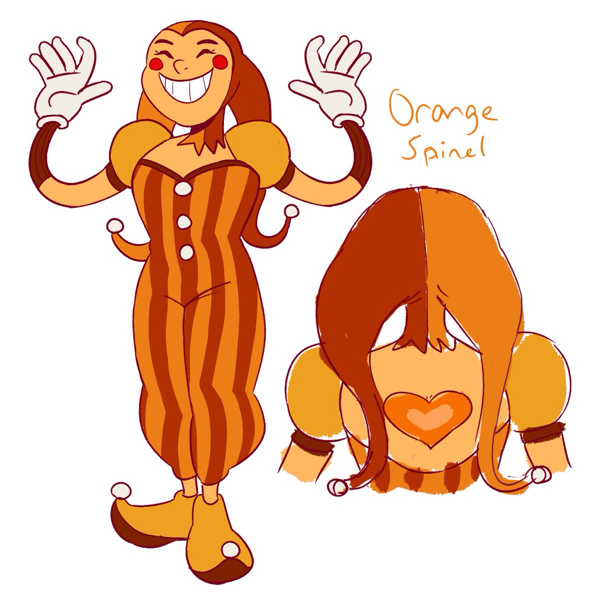 so i made another gem oc.. a harlequin orange spinel cos i watched harley quinn last night n was v inspired 