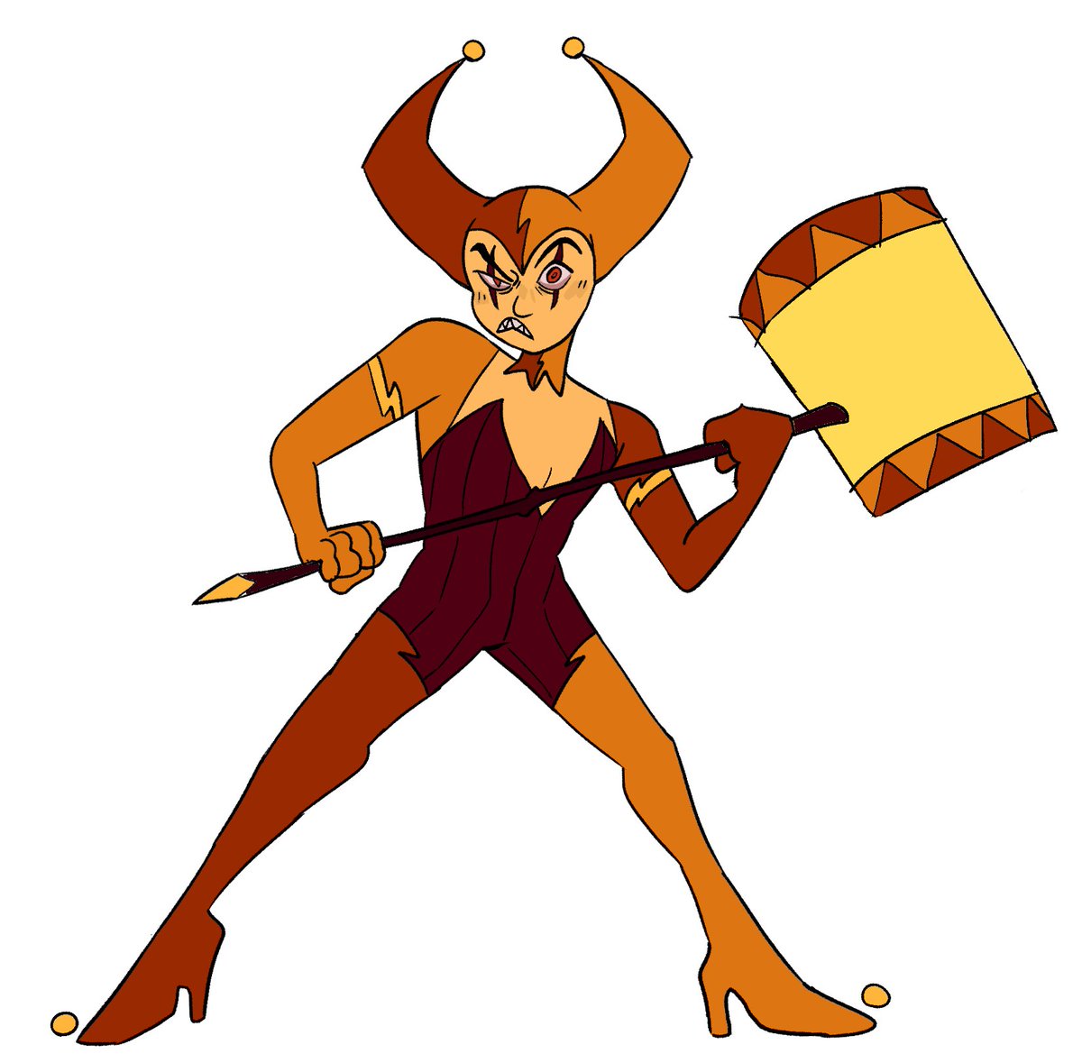 so i made another gem oc.. a harlequin orange spinel cos i watched harley quinn last night n was v inspired 