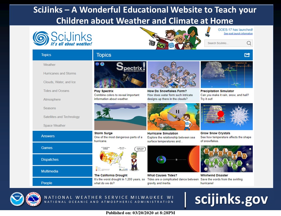 NWSMilwaukee's tweet image. Check out SciJinks at scijinks.gov. This is a wonderful, educational website to teach your children about weather. #swiwx #scijinks