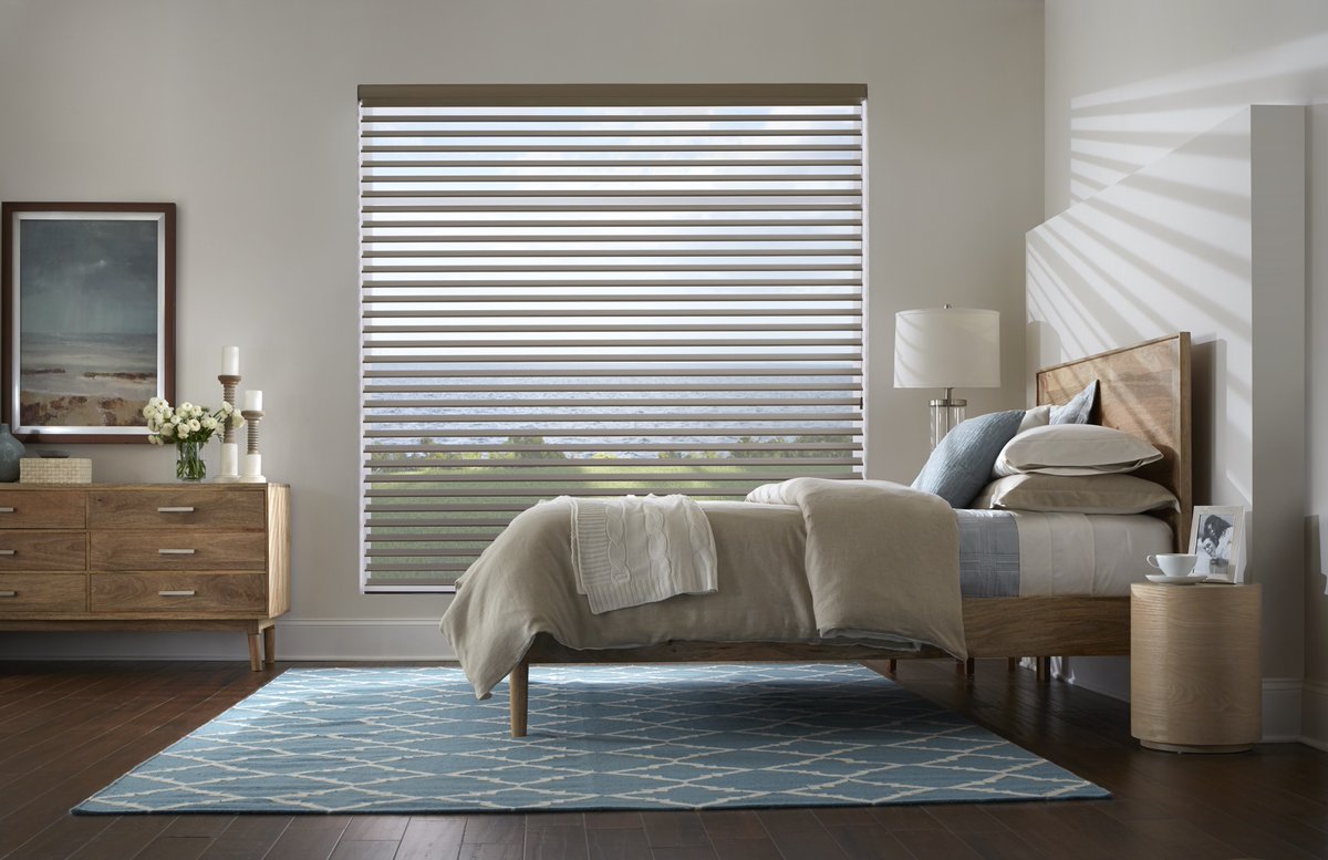 Control the light and the look of your room with window shades by Enlightened Style. #BudgetBlinds #windows #shades #bedroom