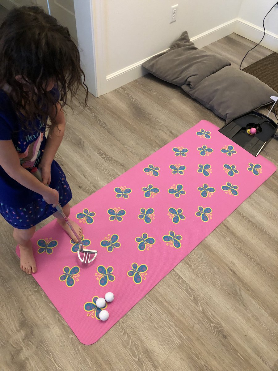 CoachPehrson's tweet photo. Getting some practice in today. @TexasTechWGolf once we’re outside she’s going to need your help. Added more mats because dad isn’t ever closer than 30 ft. Also, judging my putting, this house isn’t level.
#DadDaughterGolf
#BadBuilder https://t.co/P5vQV5M1YQ