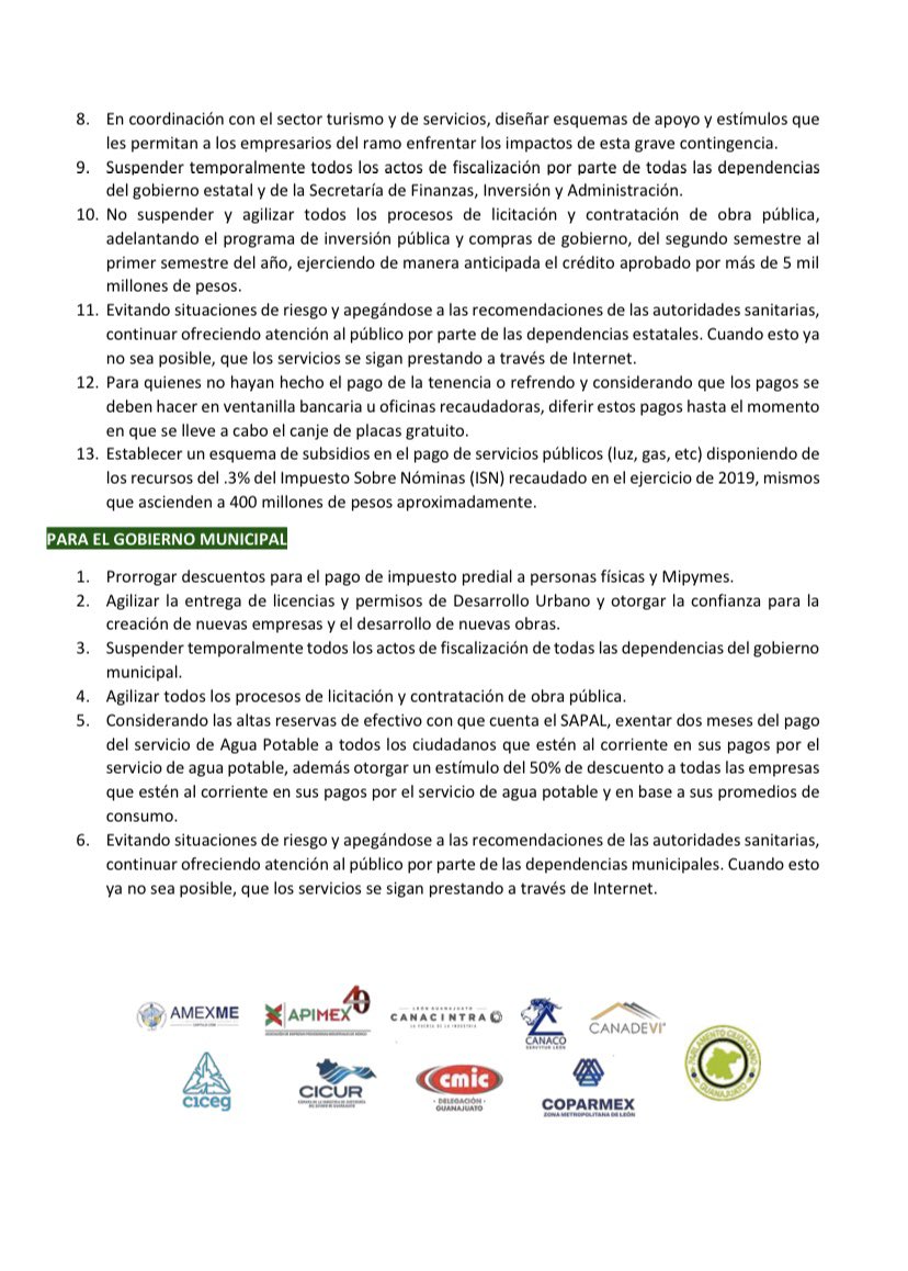 CANADEVIGto's tweet photo. Ante el impacto económico que se espera en el país, derivado del #COVID19, los organismos del @cceleon  integramos un documento de propuestas dirigido a los tres órdenes de gobierno para amortiguar el impacto en las empresas y en la ciudadanía en general. Conócelas: https://t.co/2Gwd5LZnuv