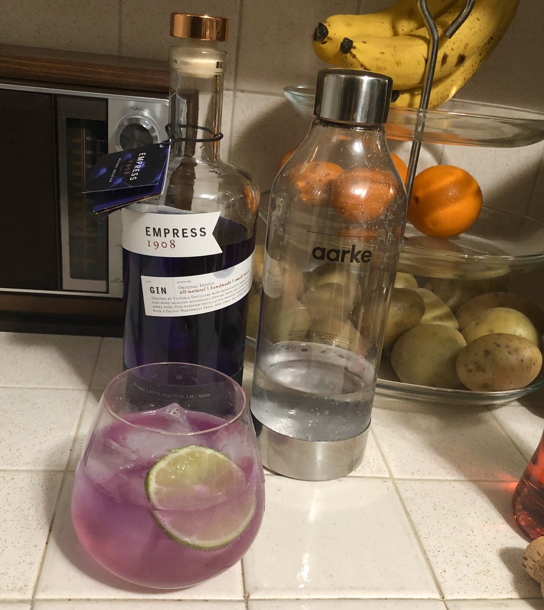  #SocialDistanacing day 8, part 2: meet the Goofy Grimace which is what I call a purple gin and tonic.
