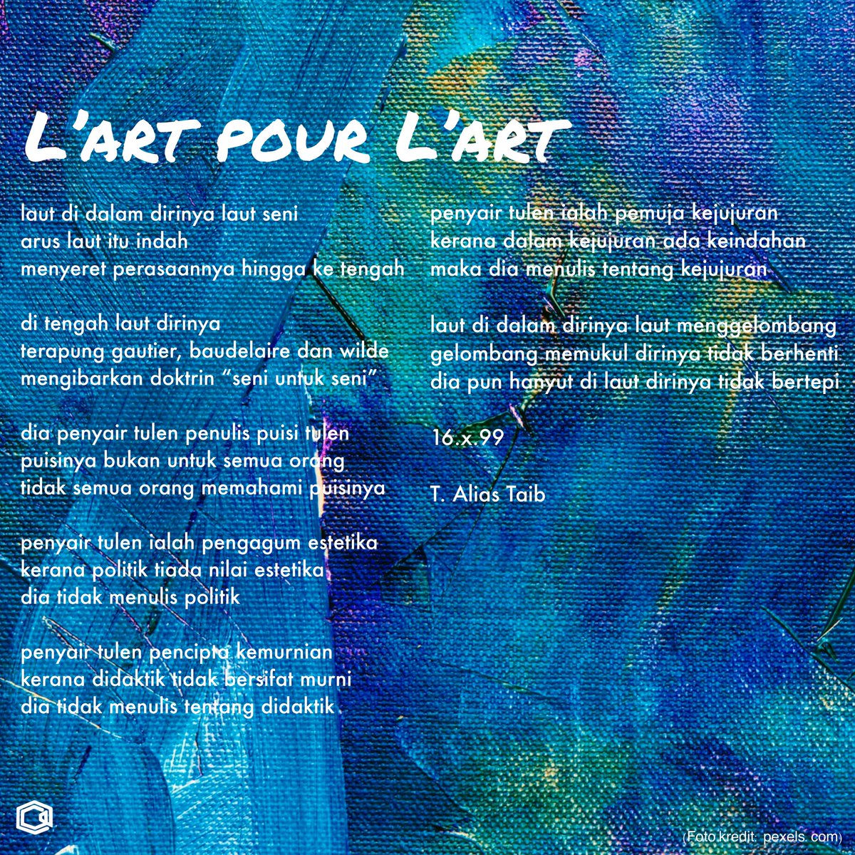 PusakaAlias's tweet photo. Perkongsian Puisi: “L’art Pour L’art — T. Alias Taib, Pasar Pengalaman, 2004 #haripuisisedunia #taliastaib https://t.co/p9u0wWpBV2