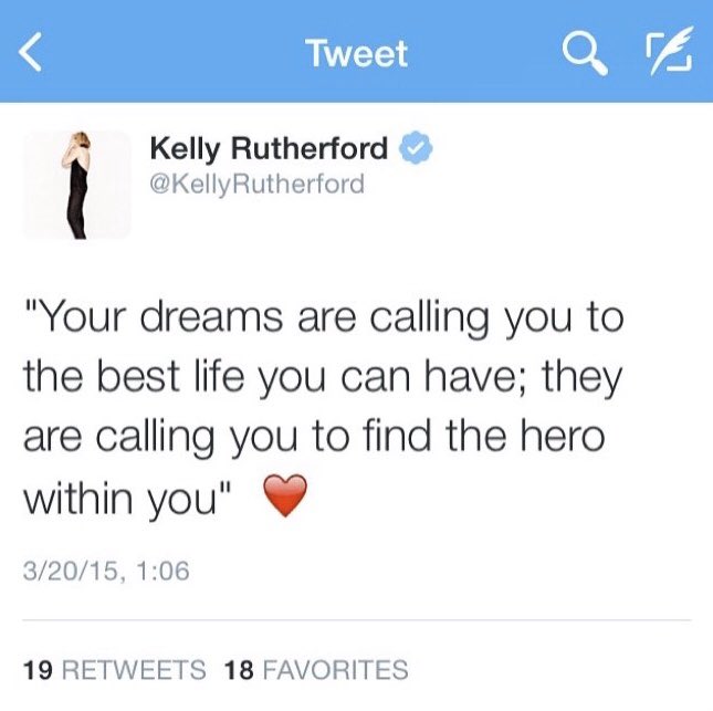 isabelcdsouza's tweet photo. Back on Twitter after a while! Found this inspirational tweet from 5 years ago posted by someone very special that inspires me so much, @KellyRutherford 💕 https://t.co/wwZI3lb0ml