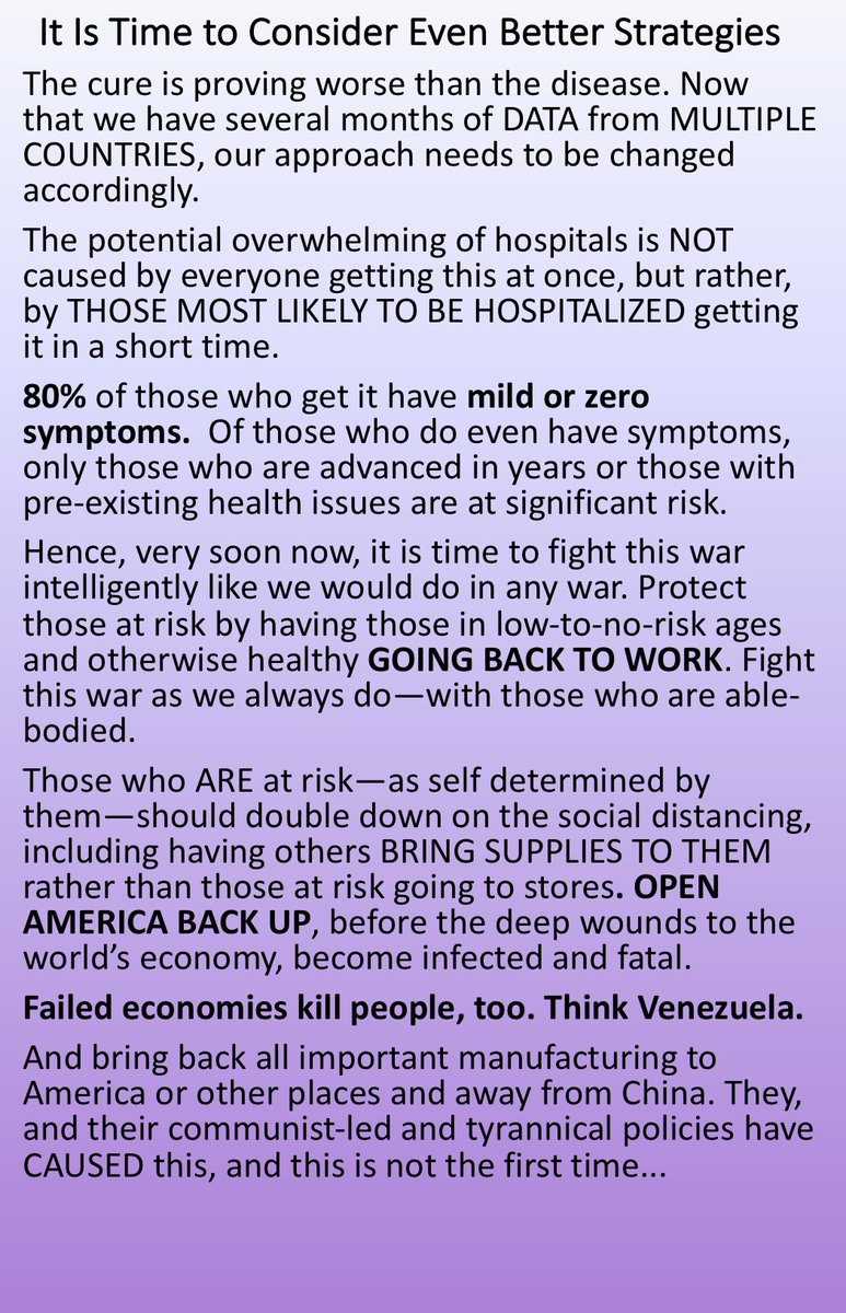 RAMSEYforTexas's tweet image. Now that we have the data to make even more informed decisions, an improved strategy is needed. Put low risk folks back to work; keep the higher risk ones at home-perhaps even more so. #TeamHome #TeamHelp #WhoCanIHelp #StayingHomeForAmerica #TeamWork #MAGA @realDonaldTrump