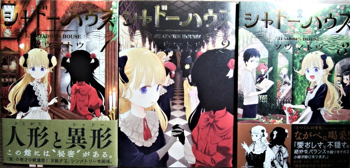 ট ইট র 魔王おゆのみ ソウマトウ先生 シャドーハウス 現在４巻まで 全身が黒い シャドー一族 のお嬢様 ケイトと 彼女の 生き人形 の侍女 エミリコが主人公の ダークファンタジー風の一作 主従百合好きな私としては 徐々に芽生える二人の絆が