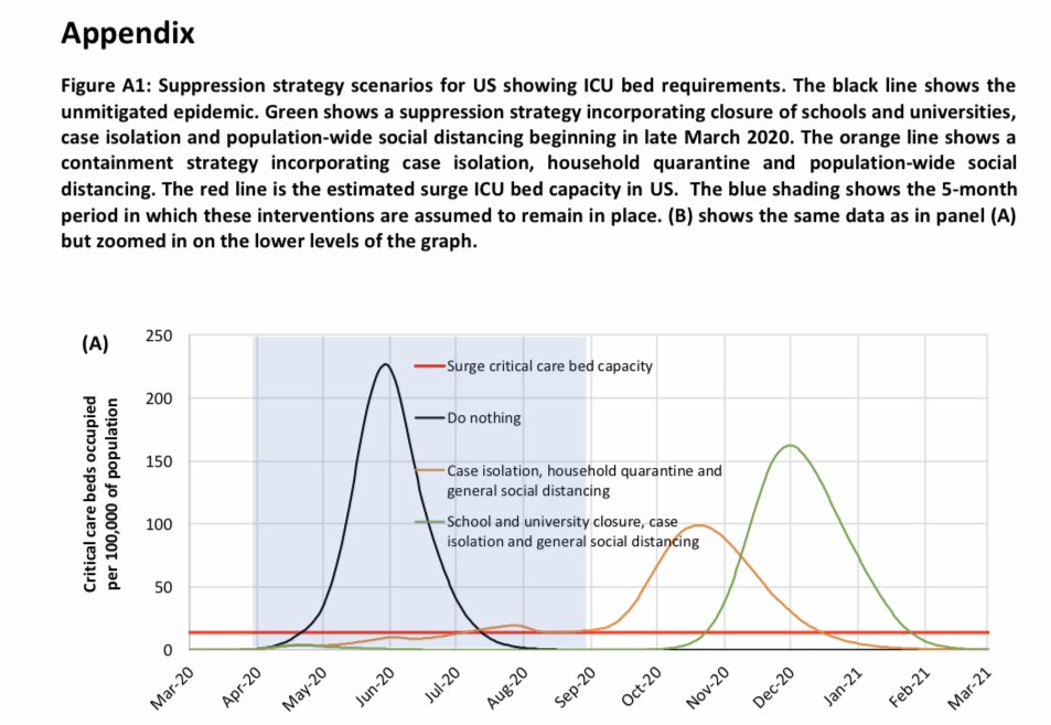 16. Sorry the graph didn’t quite make it into the previous tweet! Here we go again  @JMGardnerMD  @Aiims1742 The red line (close to bottom) is the estimated ICU bed surge capacity in the US Y axis is critical care beds occupied per 100,000 population X axis is time (months)