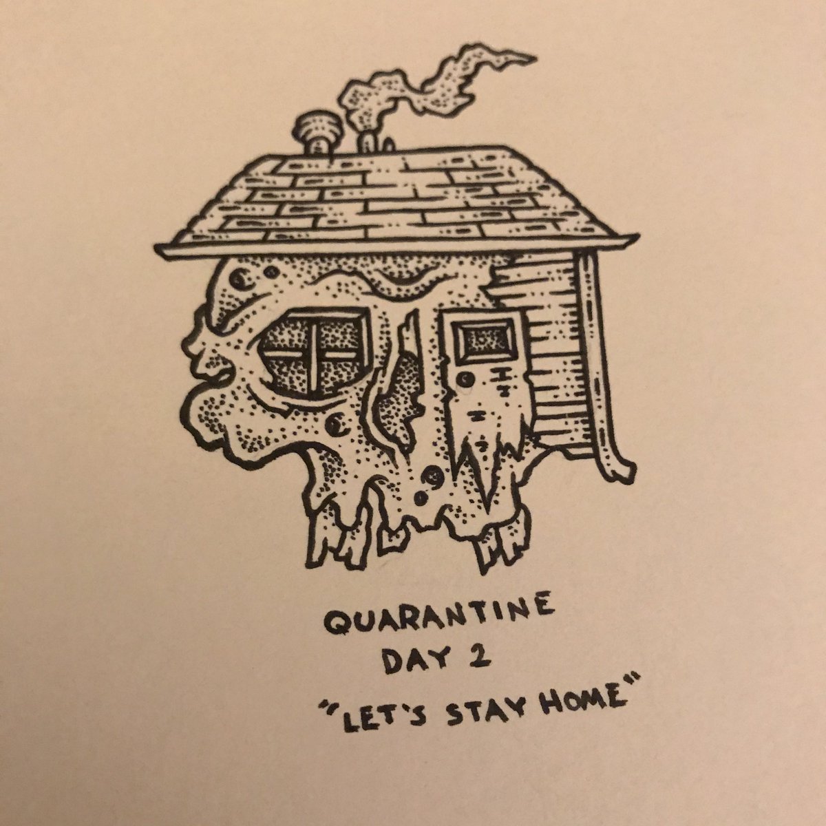 deathinkart's tweet photo. The skull for day 2 was inspired by a shirt my amazing wife bought during Christmas and is called “Let’s Stay Home”. #quarantineskulls https://t.co/O5uYKZsDem