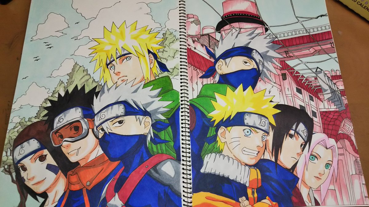 いつき お絵描き大好き人間 Naruto描けましたー Naruto うずまきナルト うちはサスケ 春野サクラ はたけカカシ うちはオビト のはらリン 波風ミナト 拡散希望