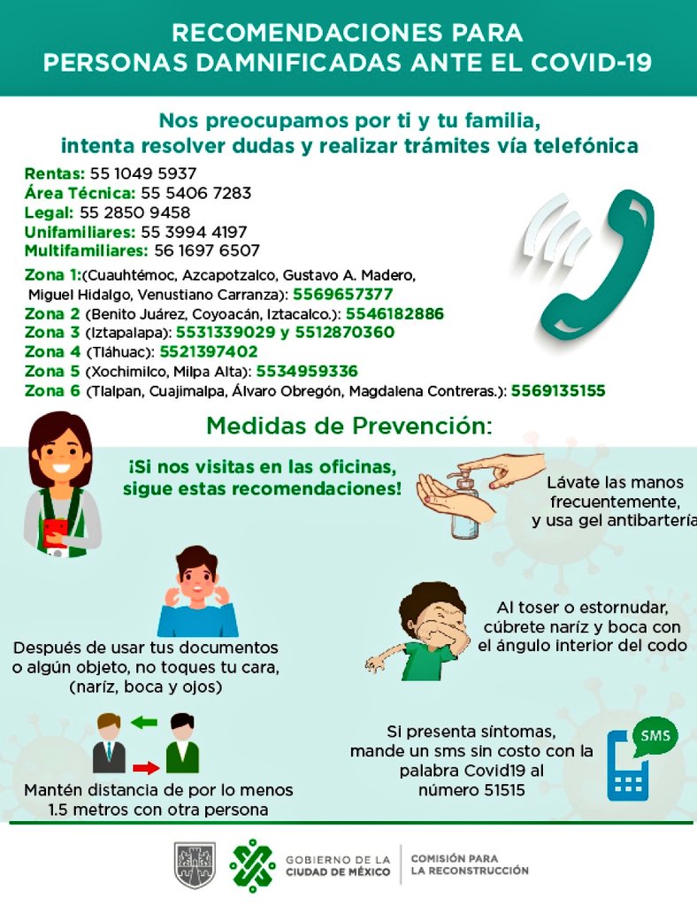 Comprometid@s con las personas damnificadas, hacemos las siguientes recomendaciones ante el #Covid-19: