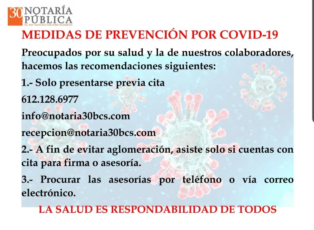 notaria30bcs's tweet photo. En @notaria30bcs nos preocupamos por su salud y la de nuestros colaboradores. 
Sigamos unas leves recomendaciones.
La salud es responsabilidad de todos.
@CNotariosBCS 
@notariosdmexico 
@notariadomex 
@lopezvelderrain https://t.co/jcB7PWveX8