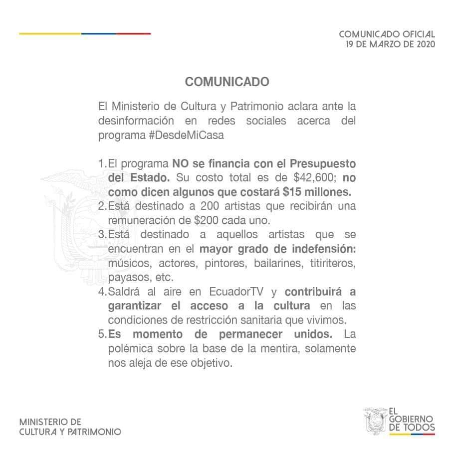 JulyBatallas's tweet photo. @EcuavisaInforma Mejor que sean de $200 también para las familias más necesitadas, tal como ofrece el Ministro de Cultura "para los artistas en estado de mayor indefención..." https://t.co/mlsA8RK83r