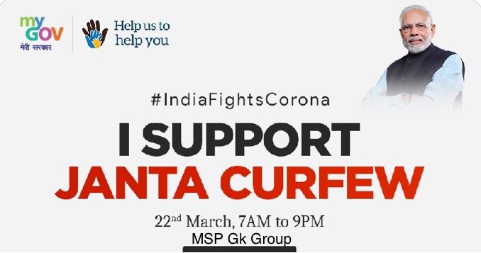 mspgkgroup's tweet photo. Curfew of the people, by the people, for the people to fight #COVID19. As a responsible citizen, come forward & respond to PM #narendramodi’s call for Janta Curfew by taking the #ISupportJantaCurfew pledge. #mspgkgroup #IndiaFightsCorona #Corona
#JantaCurtew https://t.co/3kyd6WTM77