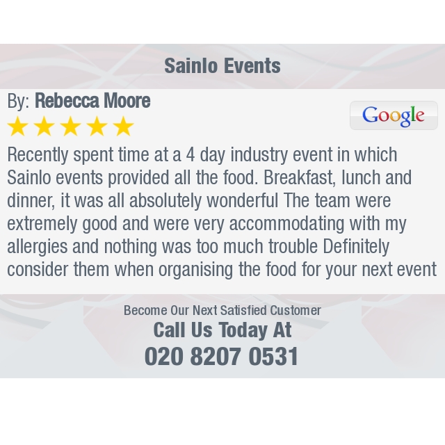 5 Star: Rebecca M. "Recently spent time at a 4 day industry event in which Sainlo events provided all the food...." bit.ly/2cdcIed