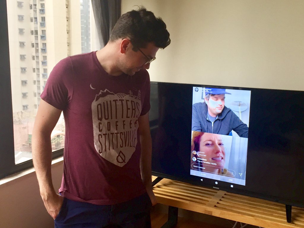 Tuning into a feel good Canadian morning with <a href="/tompowercbc/">Tom Power</a> and <a href="/kittythefool/">Kathleen Edwards</a> from Hong Kong. We love you both! #JamorNotaJam #ItsAJam 🇨🇦🇭🇰