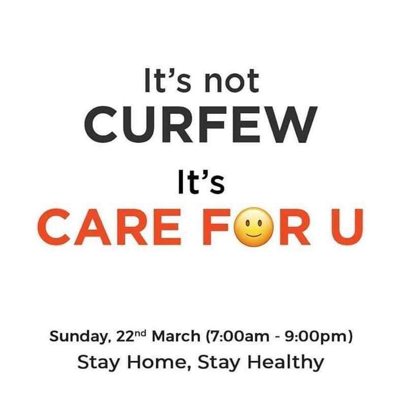mrmulchandani's tweet photo. 🇮🇳 March 22, 2020
#JantaCurfew 7am to 9pm
#Appreciation #Gratitute @5pm for 5 mins
@PMOIndia @narendramodi
#SundayFundayWithSelf
#SelfCare
#SocialDistancing
#OutOnlyInEmergency
#FightAgainstCorona
#CareForYou
#StopPanicBuying #HumBhiBacheDeshBhiBachayeJagKoBhiBachaye https://t.co/8kYXSDtkNW