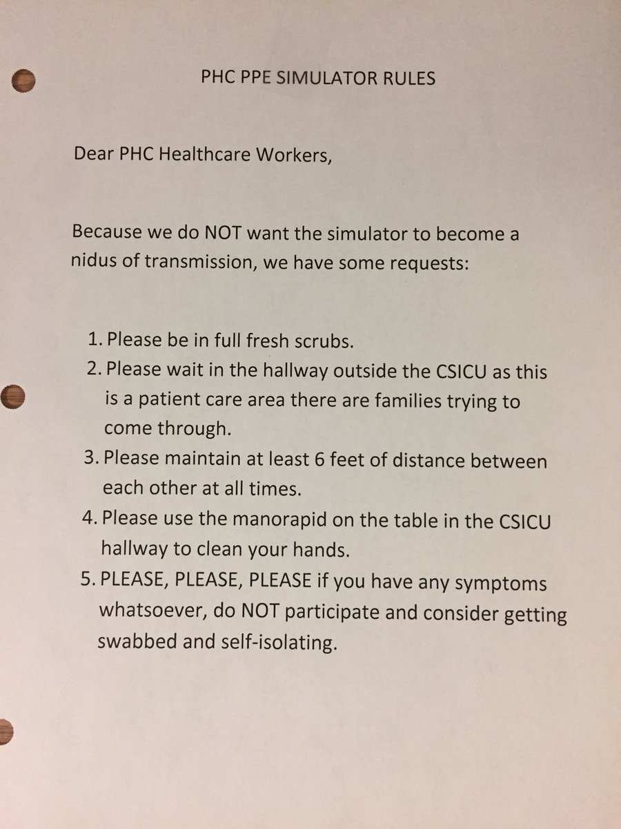ShannonLockhart's tweet photo. For COVID 19 simulators, I urge you to be cognizant of your practices, of what you are reusing and how. Sim is a possible nidus for transmission. We are trying to train people up, without bringing them down. @MacdonellSu @MarDiGiuseppe @tlbosma @JustenNaidu @drlauraduggan https://t.co/GwVkkGn0J5