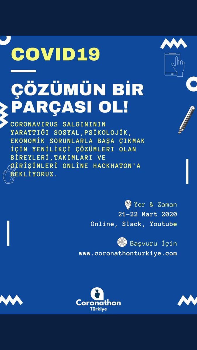 MayaGirisim (@mayagirisim) on Twitter photo Kurucu ortaklarımızdan <a href="/EzgiEzdar/">Ezgi Ezdar Onur</a> Pazar günü saat 10.00-12.00 arasında Covid-19 salgınına karşı çözüm geliştirecek ekiplere online mentörlük yaparak destek verecek.
Bilgi için: coronathonturkiye.com
#coronathon #online #hackathon #coronavirus #startup Kurucu ortaklarımızdan <a href="/EzgiEzdar/">Ezgi Ezdar Onur</a> Pazar günü saat 10.00-12.00 arasında Covid-19 salgınına karşı çözüm geliştirecek ekiplere online mentörlük yaparak destek verecek.
Bilgi için: coronathonturkiye.com
#coronathon #online #hackathon #coronavirus #startup