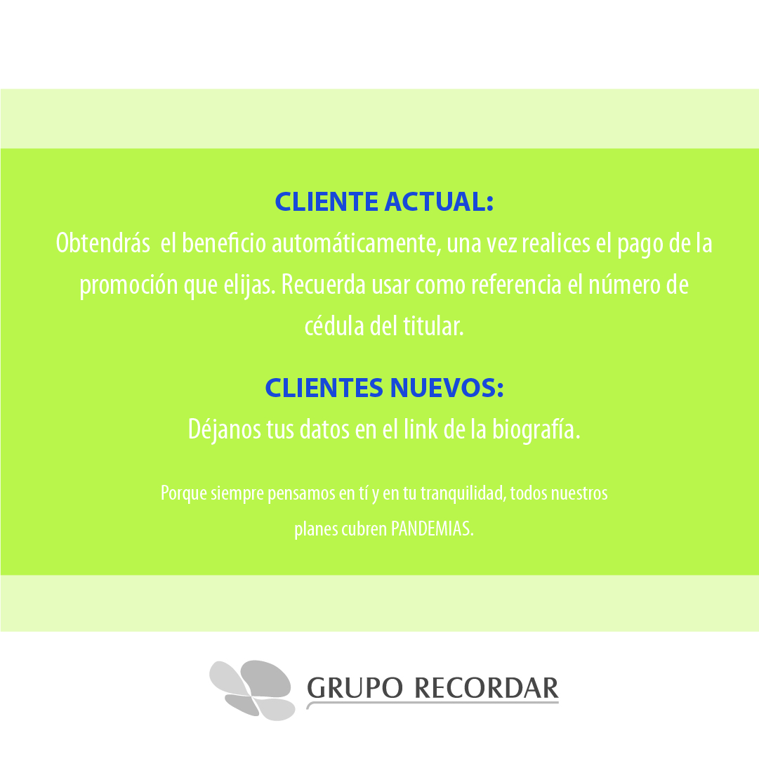 ClubRecordar's tweet photo. ¡La previsión es un acto de #Amor! 💚💚💚
---
Aprovecha nuestra #Promo #Cuotas y recuerda que tenemos varias alternativas de pago ✅
---
https://t.co/okVCIVJuwb https://t.co/rv2BC3l7D7