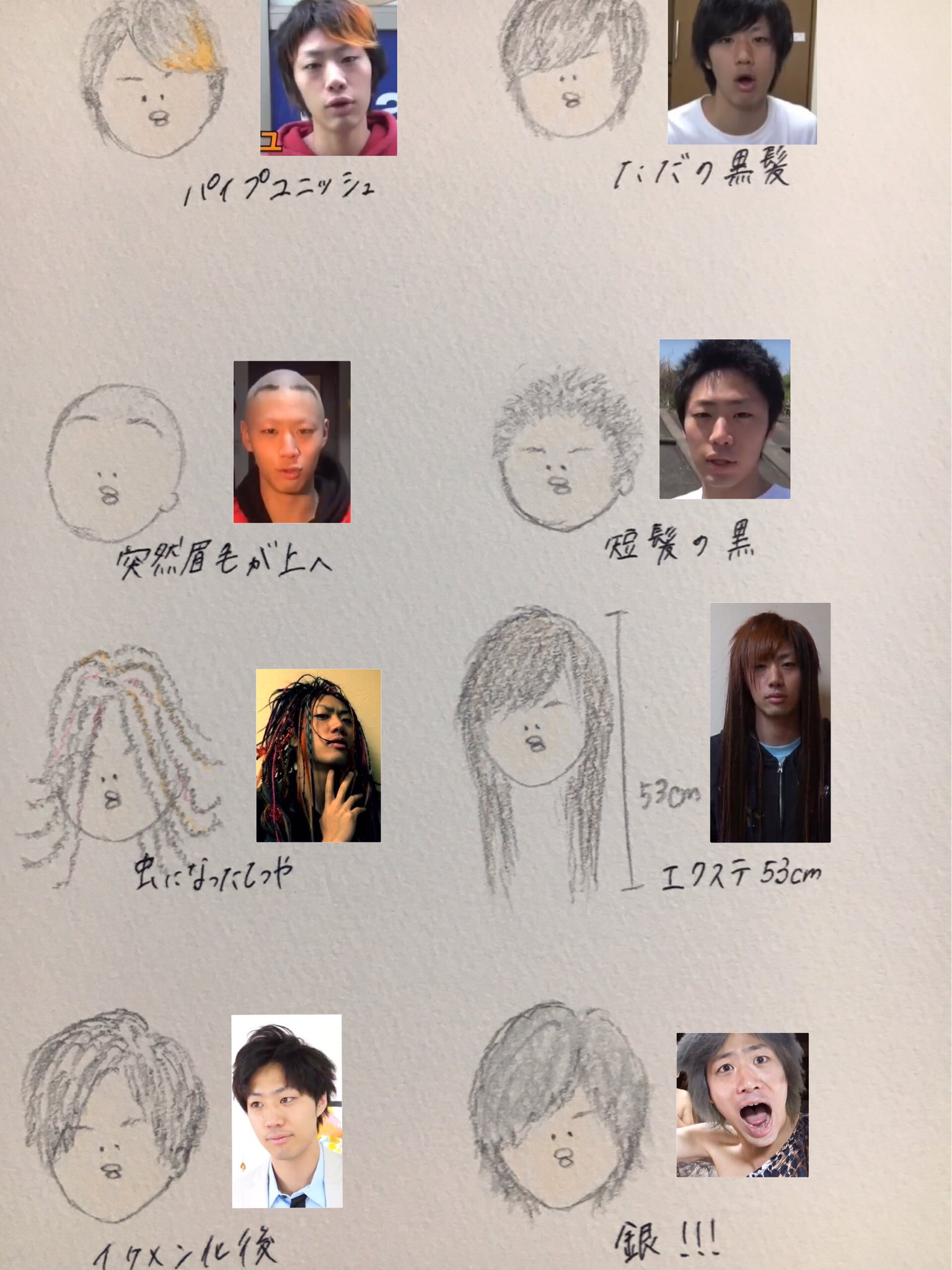 みるくてぃー 東海オンエアてつやの髪型一覧表 抜粋して描いてみました 東海オンエア てつや 東海オンエア描いちゃった To Tetsuya