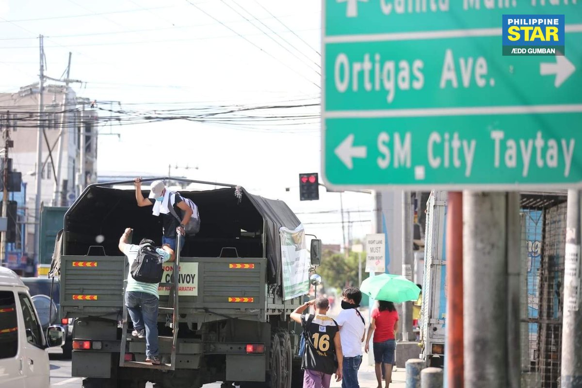 Members of the Armed Forces of the Philippines offer free rides for essential workers on Saturday.