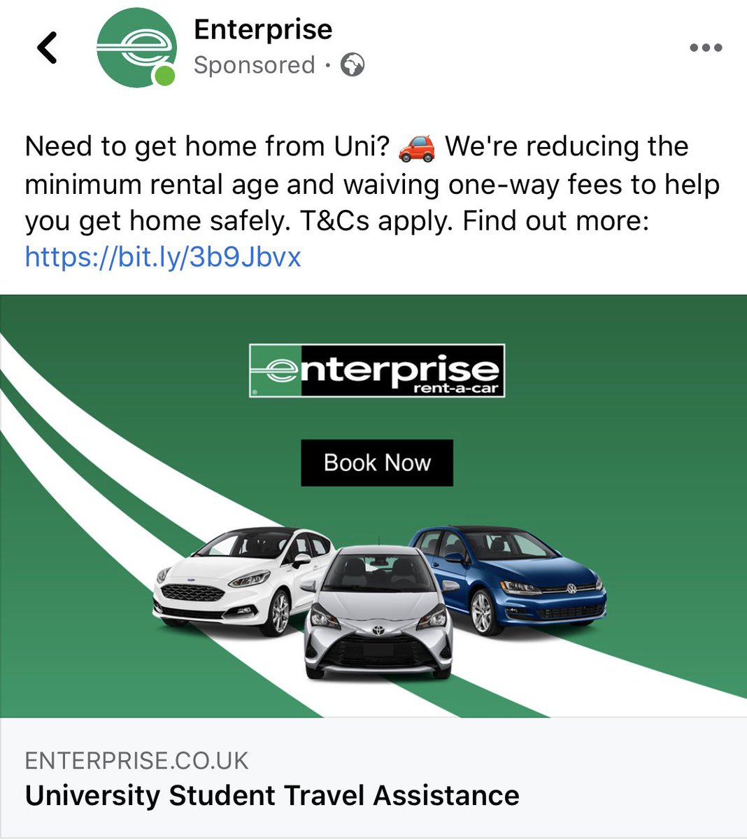 🚨UNIVERSITY STUDENT TRAVEL ASSISTANCE🚨
In response to coronavirus (COVID-19) concerns, Enterprise wants to make it easier for students to get home to their families by reducing the minimum age requirements and waiving one-way fees for rentals up to and including 31/05/20.