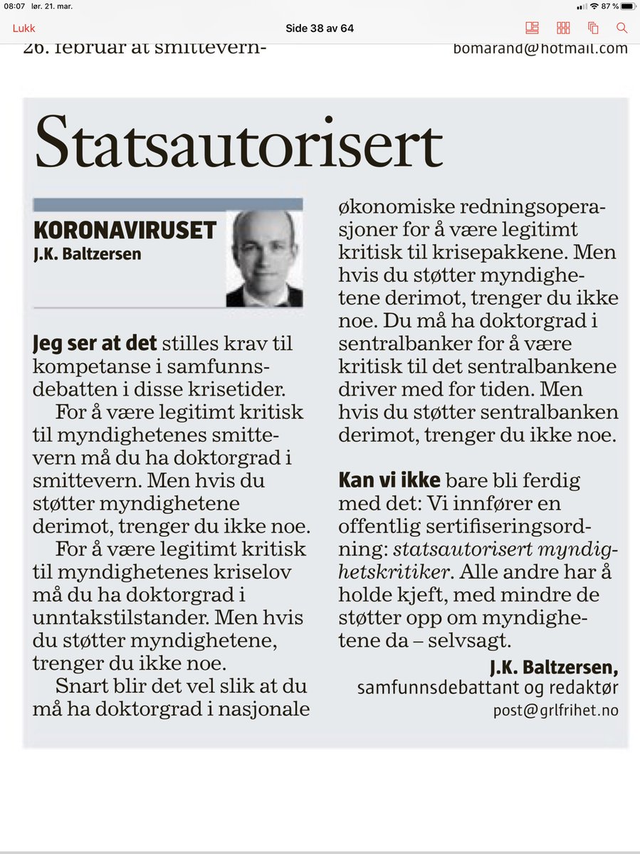 Hold kjeft, du vet ikke noe om smittevern! Dagens beste fra ⁦<a href="/jkBaltzersen/">J.K. Baltzersen</a>⁩