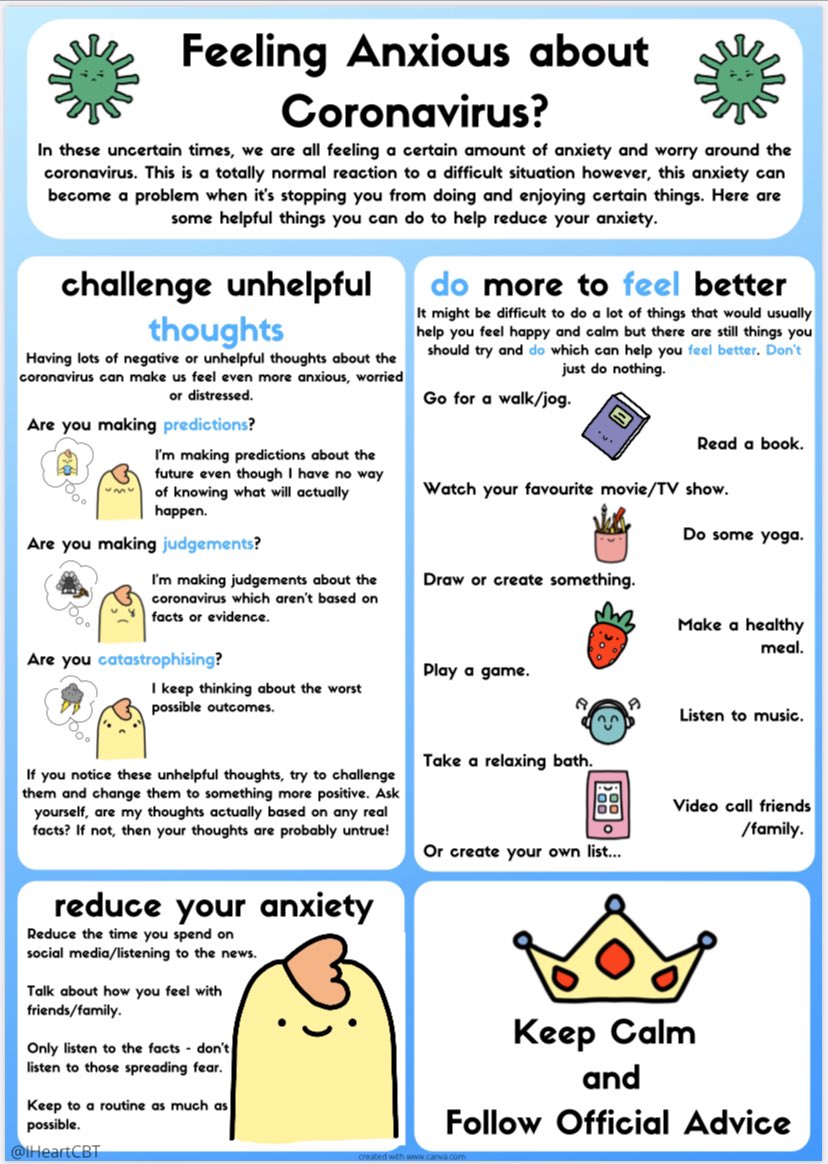 Feeling anxious about Coronavirus? 🦠🙋🏼‍♀️ this poster provides young people with some advice on how they can reduce their feelings of anxiety and worry 🧠

Download using the link ⬇️ 
dropbox.com/s/sbbp7usara0v…

#mentalhealth #Covid_19 #SelfCareSaturday #anxiety