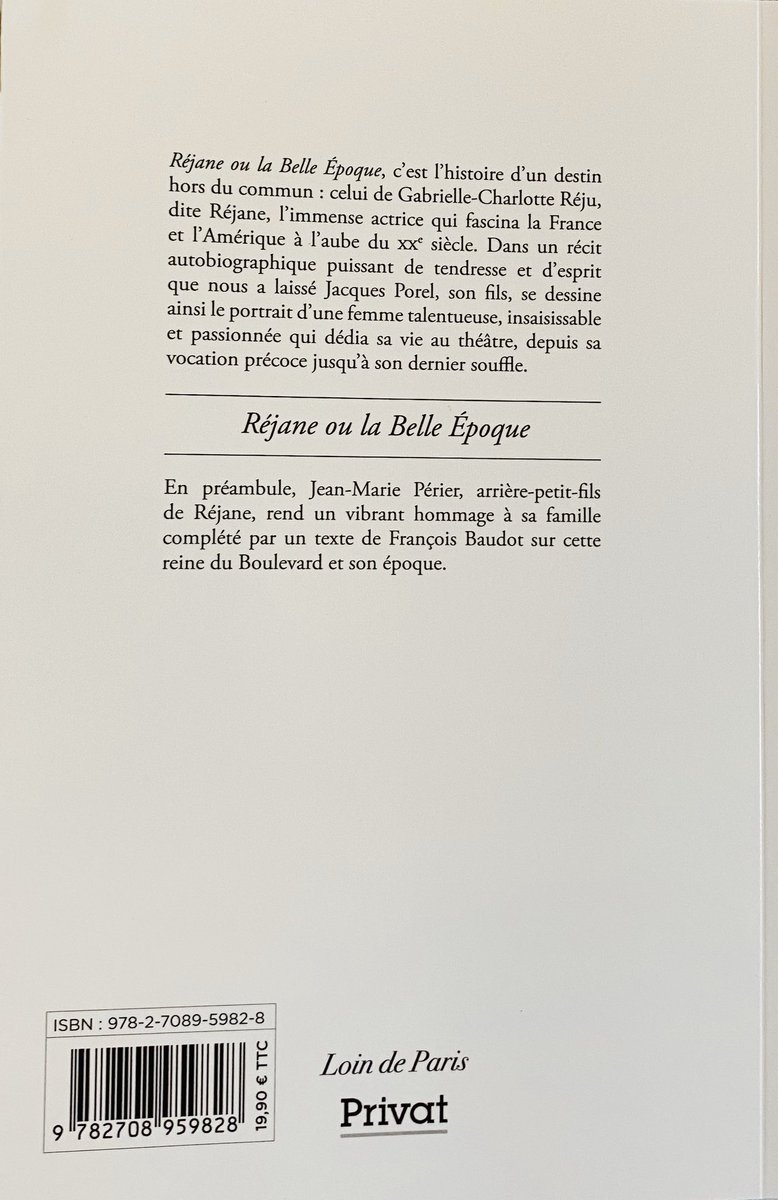 EmmanuelPierrat's tweet photo. « Réjane ou la Belle Époque » (Loin de Paris), la biographie de l’immense actrice par Jacques Porel, rééditée avec une émouvante préface de Jean-Marie Périer, son arrière petit-fils.
#rejane #privat #loindeparis #jeanmariepérier #jacquesporel #actrice https://t.co/4N2ElMQJxt