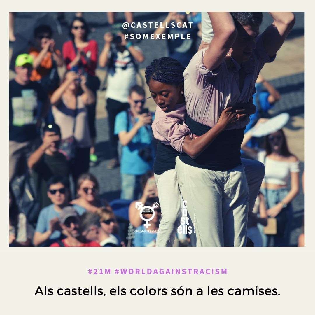 Als castells, els colors són a les camises!! Per un món casteller sense discriminació racial. #SomExemple #castelleres #castellers #21M #WorldAgainstRacism