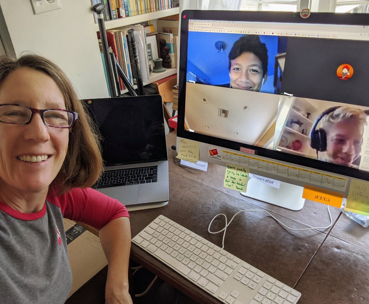 StacyKTweets's tweet photo. Day 5 of #TogetherApart #distancelearning w @ALAWolfPride Ss &amp; finally reached my 8th Graders! Wellness check 1-10 scale &amp; most were feeling 10/10 w some stress over homework &amp; #COVID19. Hilarious chat thread, lots of collaborating! #BetterTogether #wearesausd #KidsDeserveIt https://t.co/9Yts3pOLMS