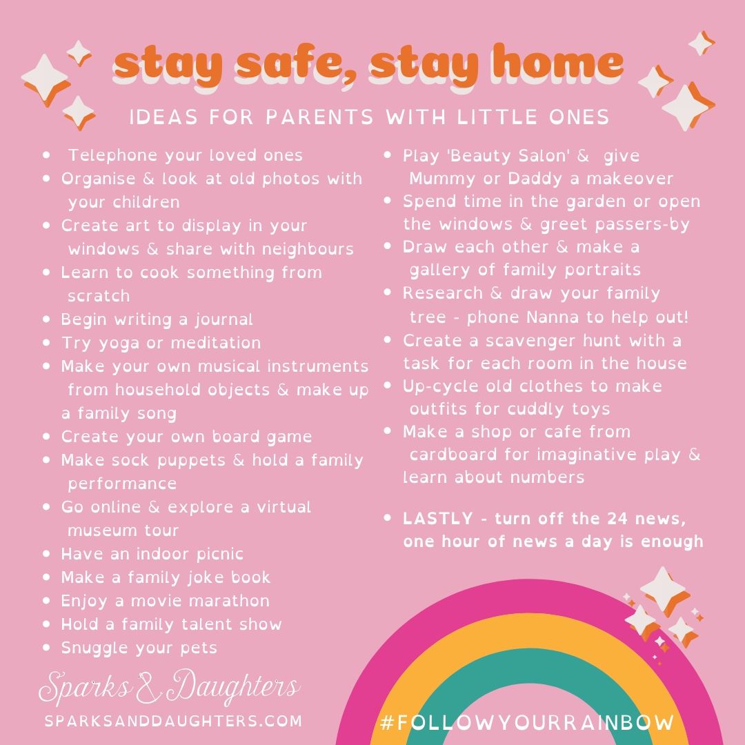 Families! 🌈 Staying at home doesn't mean a staying bored. We've got some suggestions for some fun things you can all do together. We'd love to hear your suggestions too! 
Let's all support and lift one another up🌈
#quarantine#selfisolation#stayathome#ukmums