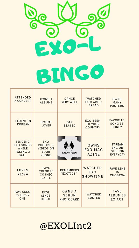 Dancing_Kings_'s tweet photo. 👑EXOL Bingo👑
Since I'm bored already...
#EXOLBingo #EXO @weareoneEXO https://t.co/cpIB0L79aj