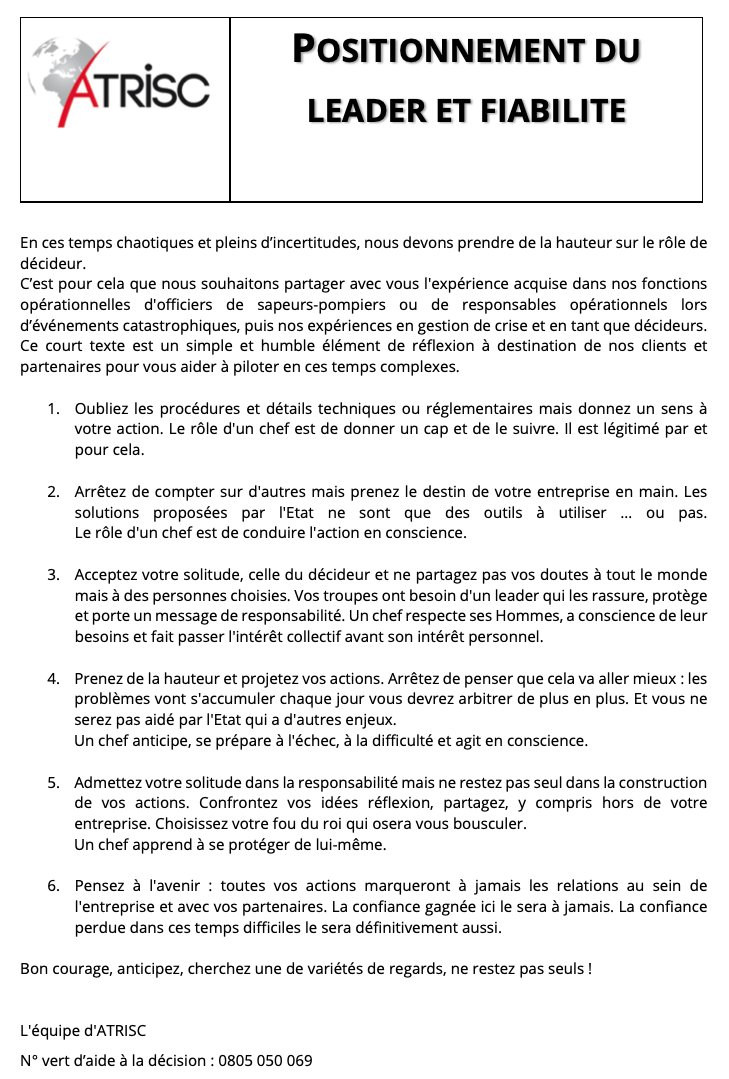 En ces temps chaotiques et pleins d’incertitudes, nous devons prendre de la hauteur sur le rôle de décideur.
Ce court texte est un simple et humble élément de réflexion pour vous aider à piloter en ces temps complexes.
#Fiabilité #Gescrise