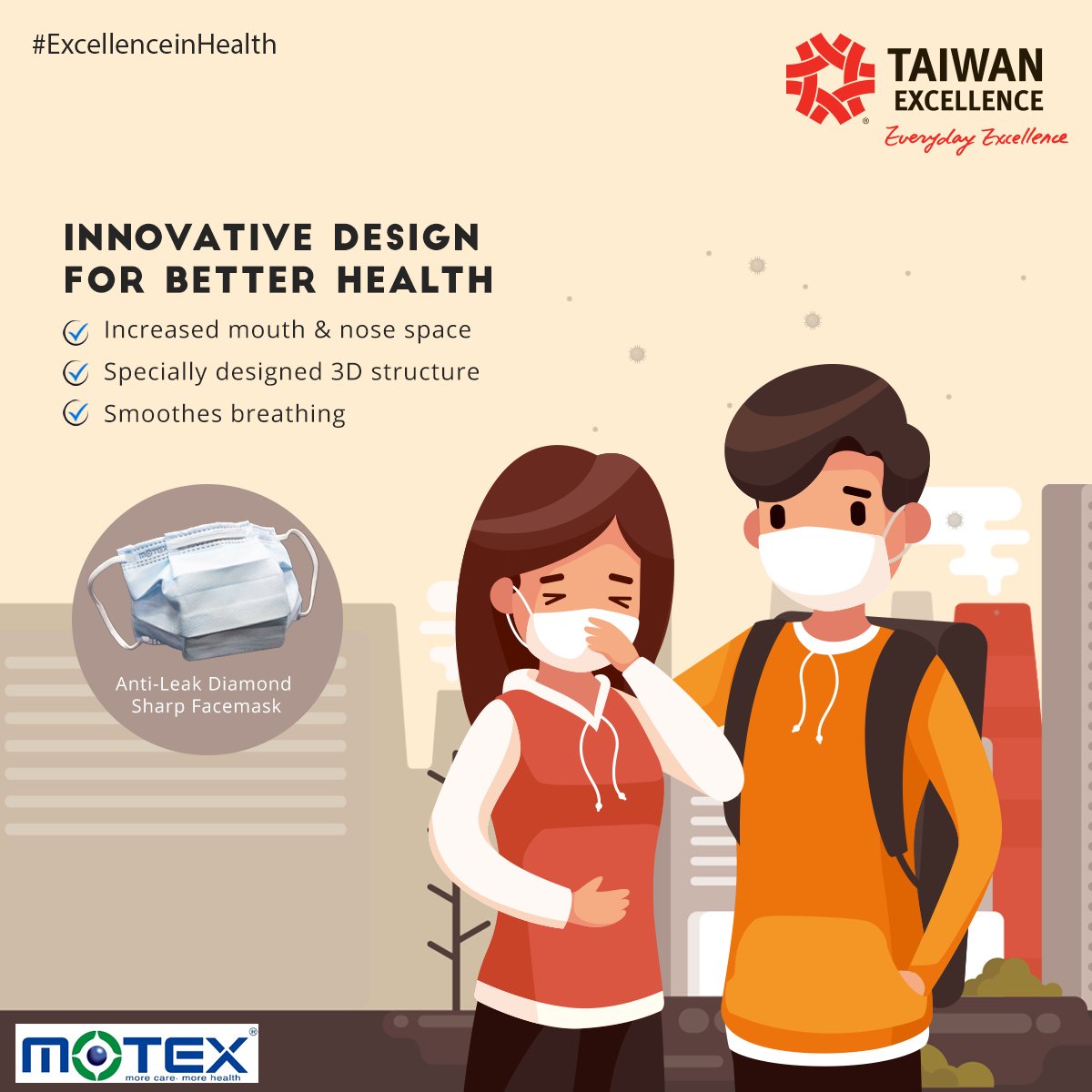 TE_Official_In's tweet photo. The Anti-Leak Diamond Sharp face mask by the award-winning brand MOTEX, is a perfect example of innovative products from Taiwan.
Get assured high level protection for yourself and your loved ones.
#TaiwanExcellence #ExcellenceinHealth #MOTEX #Taiwan #Innovation https://t.co/IB0pnddSHh