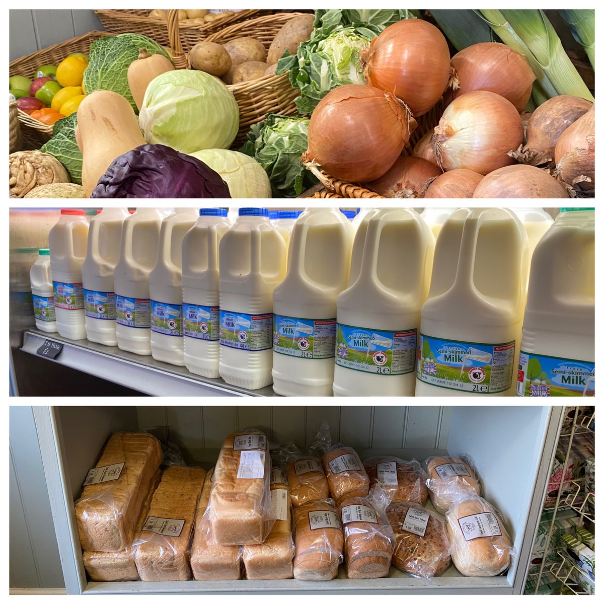 We have just had a fresh delivery of vegetables, milk and bread! 😃👍🏼✔️ p.s we also have wine - we all need wine. #veggies #milk #bread #wine #sorted