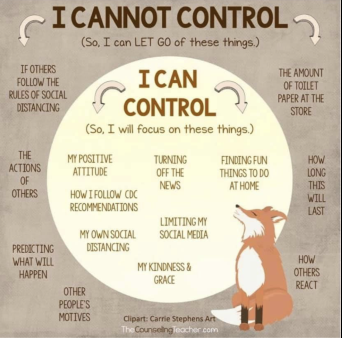 #SaturdayThoughts 
#SaturdayMotivation 
#SaturdayMorning 

In these uncertain times LET GO of all the things you CANNOT CONTROL as this pic shows 
FOCUS on what you CAN CONTROL
In this way you WILL lower your #anxiety and tackle this crisis #COVID19 with better #mentalhealth