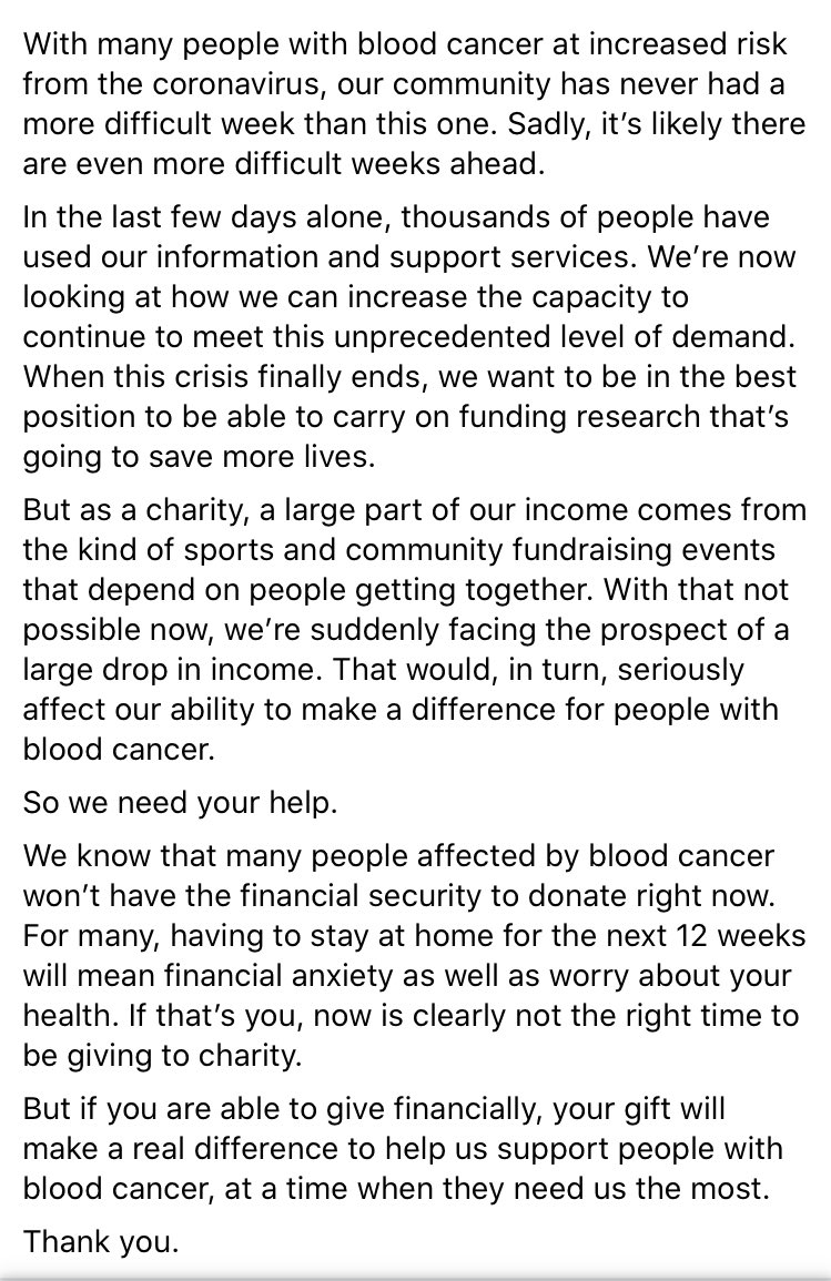 A message to our community.

You can donate at bloodwise.org.uk/donate ❤️