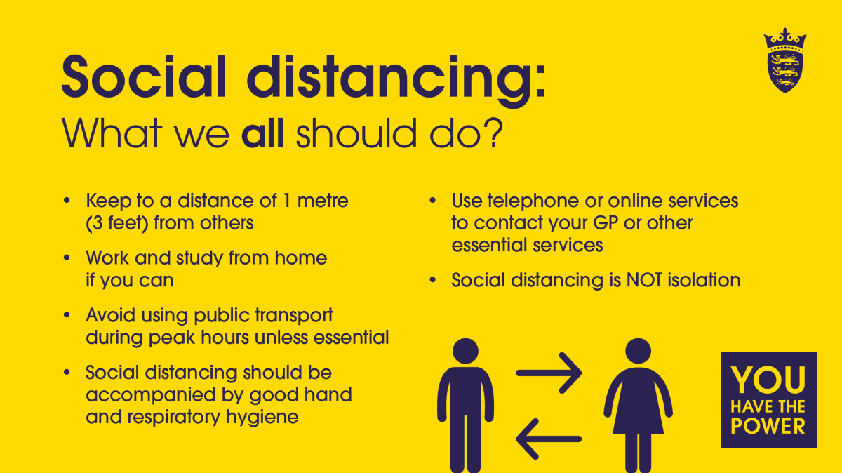 To help reduce the spread of coronavirus, we now advise Islanders of all ages to immediately practise social distancing. This means limiting contact with people outside of your home unless absolutely essential. Read the lastst advice: gov.je/coronavirus
