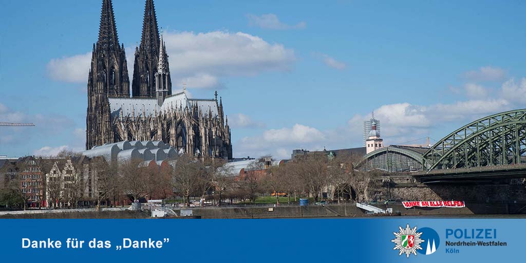 Polizei NRW K (@polizei_nrw_k) on Twitter photo #PolizeiNRW #Köln #Leverkusen : "Danke an alle Helfer" gerne entgegen genommen - Infos url.nrw/20k0318
<a href="/landnrw/">Staatskanzlei NRW</a> <a href="/ArminLaschet/">Armin Laschet</a> <a href="/HenrietteReker/">Henriette Reker</a> <a href="/Koeln/">Stadt Köln</a> @Feuerwehr_Koeln <a href="/Feuerwehr_Lev/">Feuerwehr Leverkusen</a> <a href="/UKKoeln/">Uniklinik Köln</a> <a href="/bpol_nrw/">Bundespolizei in Nordrhein-Westfalen</a> #PolizeiNRW #Köln #Leverkusen : "Danke an alle Helfer" gerne entgegen genommen - Infos url.nrw/20k0318
<a href="/landnrw/">Staatskanzlei NRW</a> <a href="/ArminLaschet/">Armin Laschet</a> <a href="/HenrietteReker/">Henriette Reker</a> <a href="/Koeln/">Stadt Köln</a> @Feuerwehr_Koeln <a href="/Feuerwehr_Lev/">Feuerwehr Leverkusen</a> <a href="/UKKoeln/">Uniklinik Köln</a> <a href="/bpol_nrw/">Bundespolizei in Nordrhein-Westfalen</a>