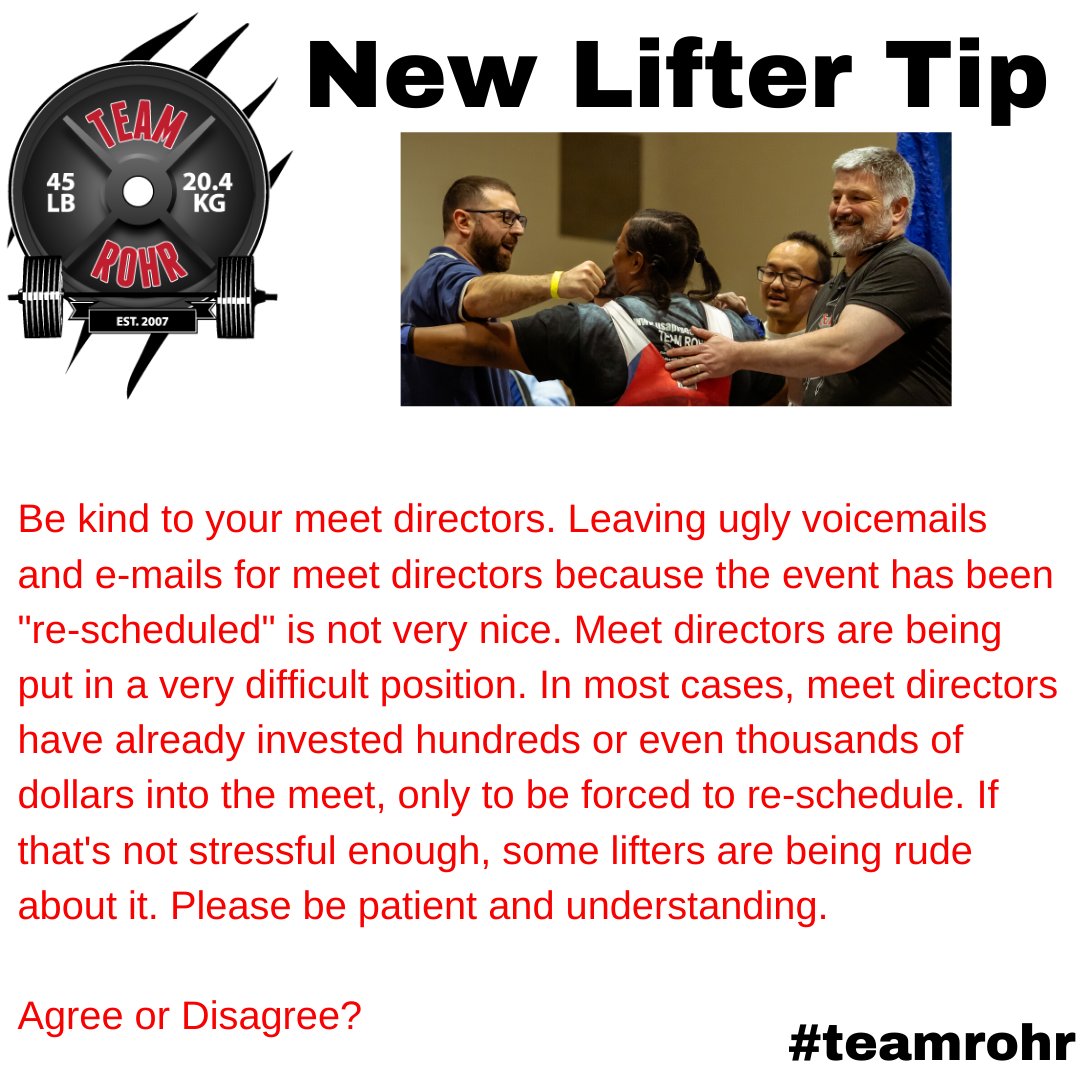 TeamRohr's tweet photo. Today's #NewLifterTip from Team Rohr Powerlifting⠀
⠀
#teamrohr #usapowerlifting #usapl #usaplga #squat #benchpress #gymlife #powerliftingcoach #deadlift #powerbuilder #powerlifting #girlswhopowerlift #liftclean #crossfit #motivation #newlifter #atlantapowerlifting https://t.co/DS8ohLGp4P
