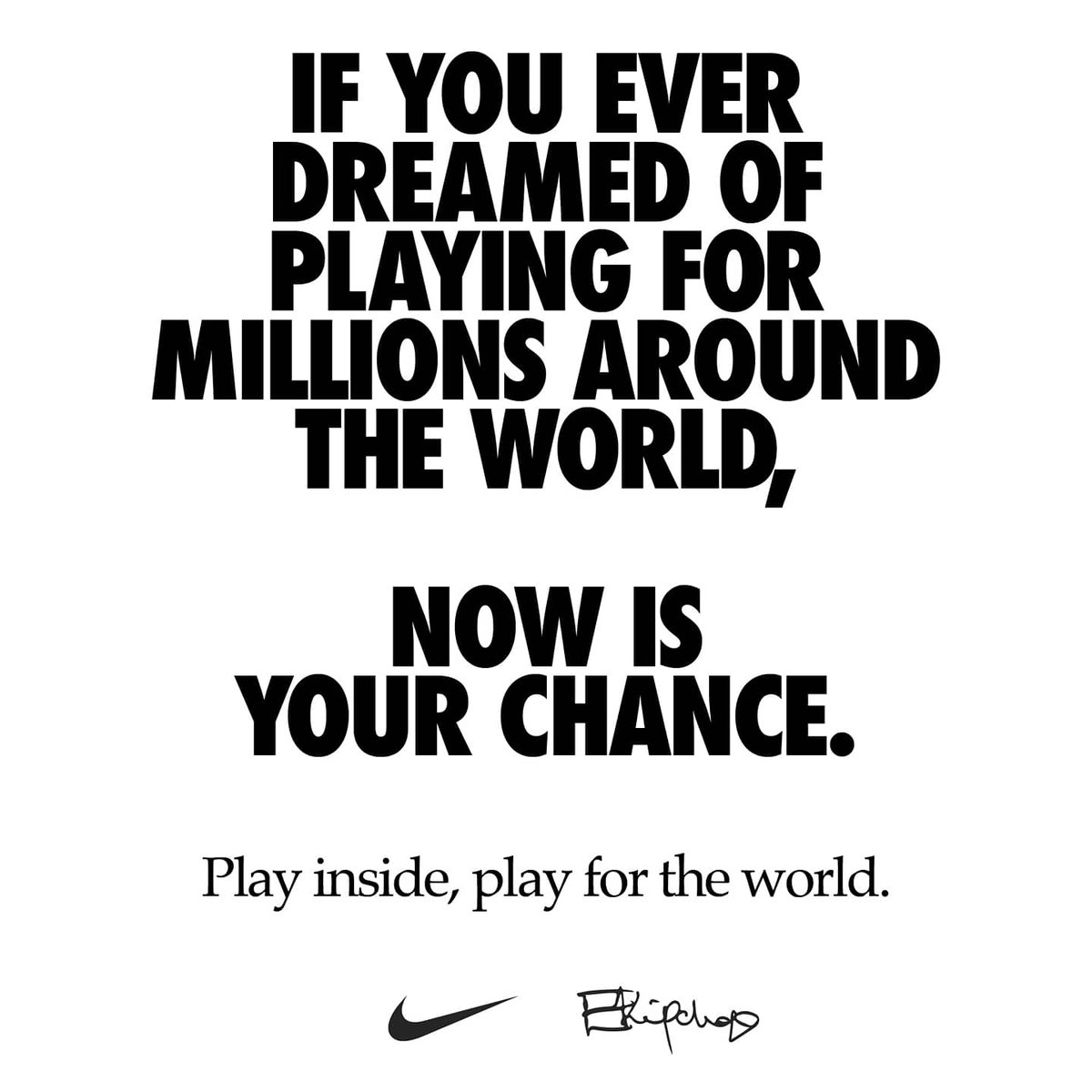 EliudKipchoge's tweet photo. Now, more than ever, we are one team.  #playinside #playfortheworld https://t.co/nCupICZFoL