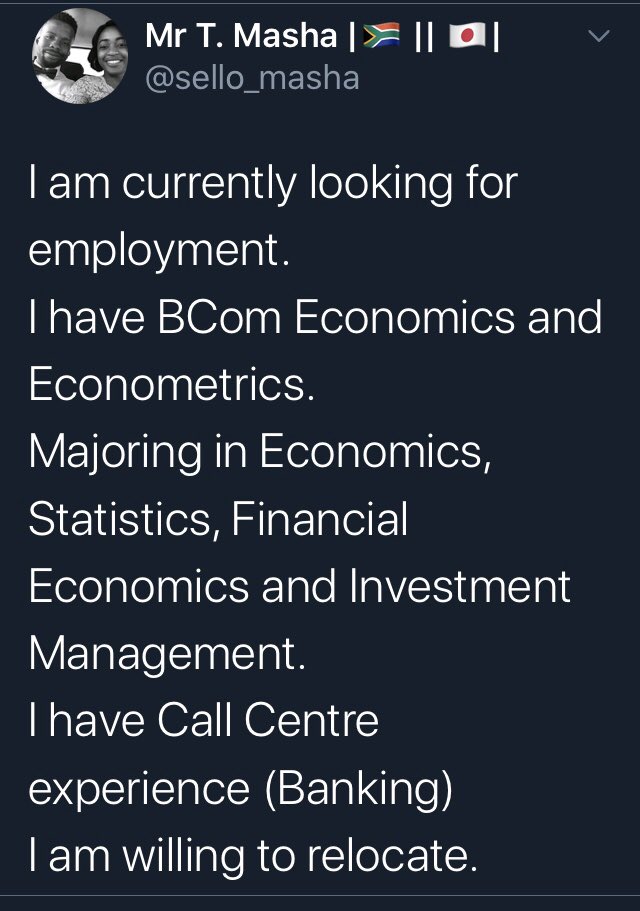 No_Drama_Lama_'s tweet image. 1stTweet 
wishing Covid19 takes out white people!

2nd tweet
the same individual is looking for a job!

So to all future employers, always ask candidates what their social media accounts are &amp;amp; check out what they are saying! It is an honest representation of who you are hiring!!