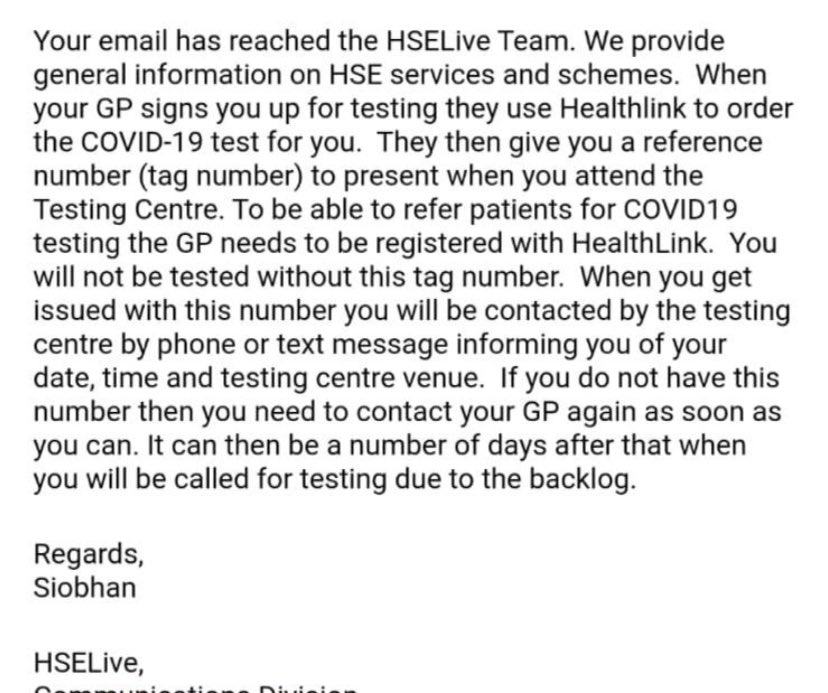 PortmarnockGP's tweet photo. @HSELive @ICGPnews @FergalBowers @rtenews @SimonHarrisTD @LeoVaradkar @brianmcdonagh GPs know nothing about tag numbers. Patients are calling us back frustrated insisting that we get them a tag number. Please clarify. Thanks https://t.co/XONpyhlFIH